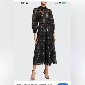 ALICE + OLIVIA Anaya Collared Lace Midi Dress